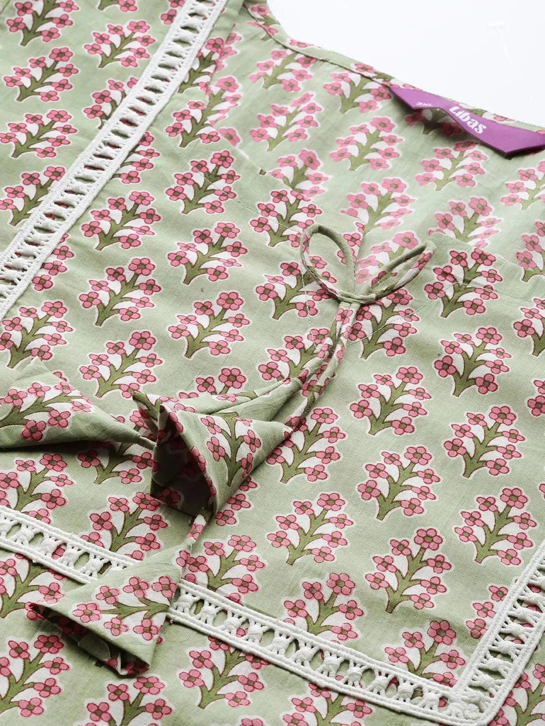 Plus Size Green Printed Cotton Kurta - Libas 