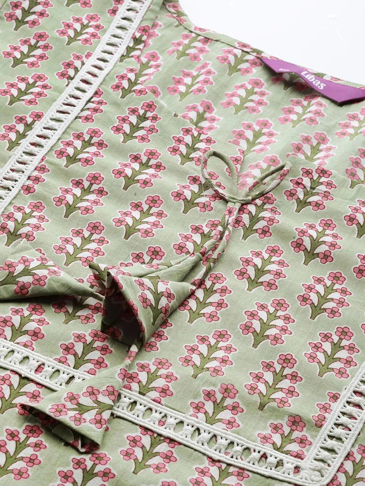 Plus Size Green Printed Cotton Kurta - Libas
