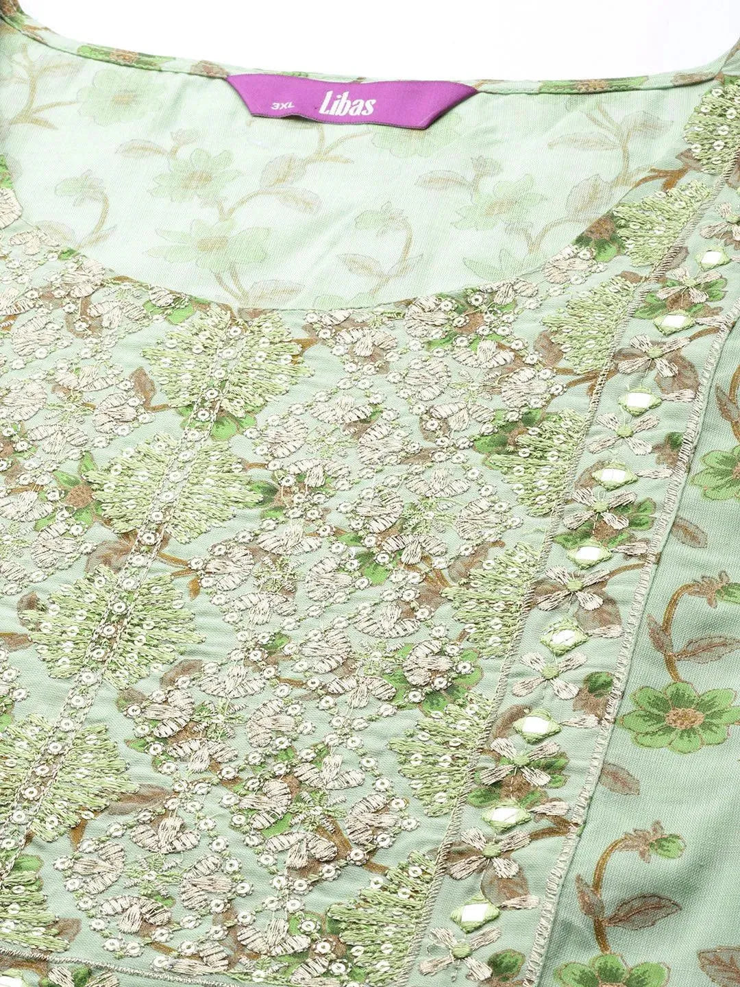 Plus Size Green Printed Cotton Silk Straight Kurta - Libas 
