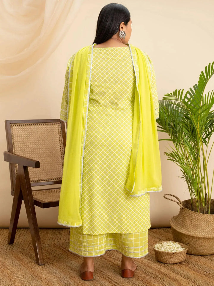 Plus Size Green Printed Cotton Suit Set - Libas