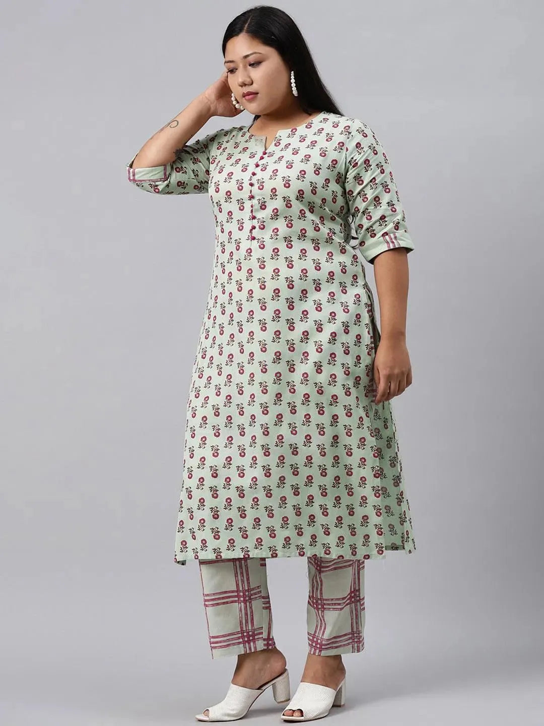 

Buy Plus Size Green Printed Cotton Kurta Set - 15073- | Libas Ethnic Wear Online