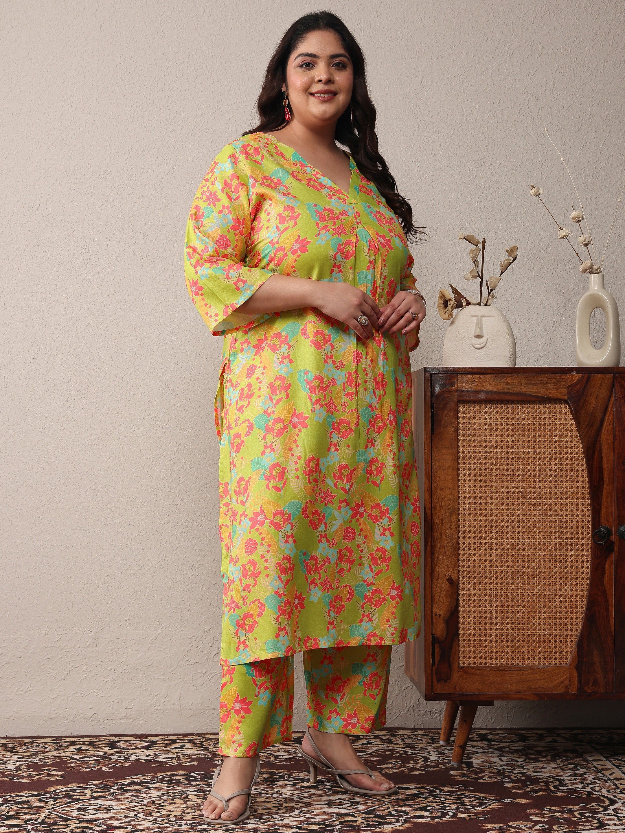 libas Plus Size Green Printed Rayon Co-Ord Sets-picture-19