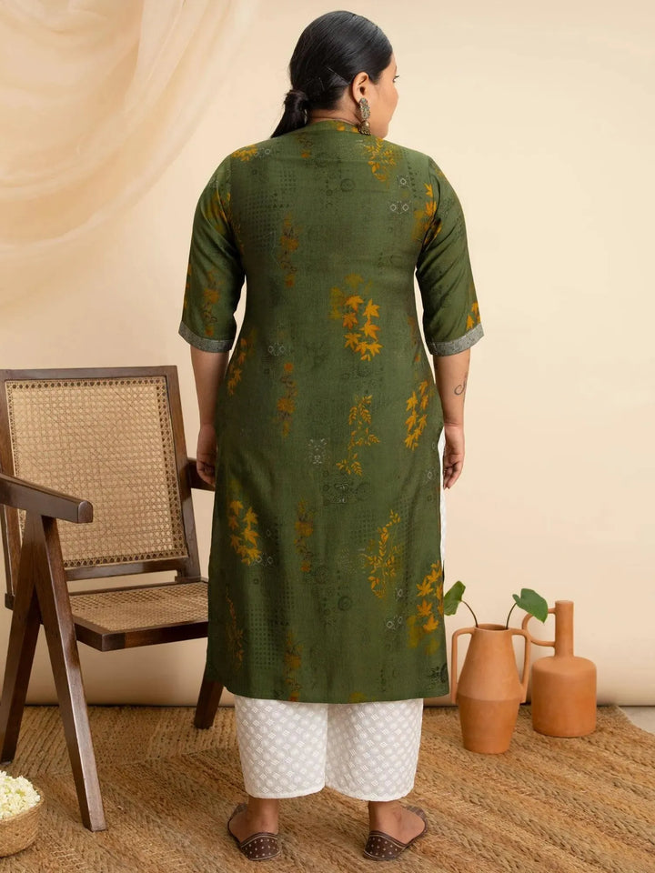 Plus Size Green Printed Rayon Kurta - Libas