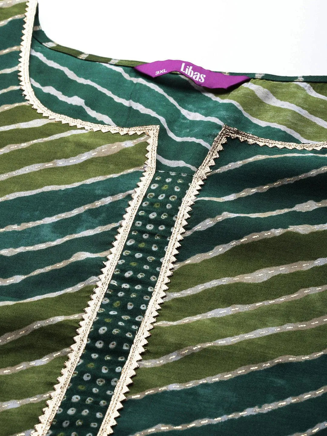 Plus Size Green Printed Silk Blend Straight Kurta With Trousers & Dupatta - Libas 