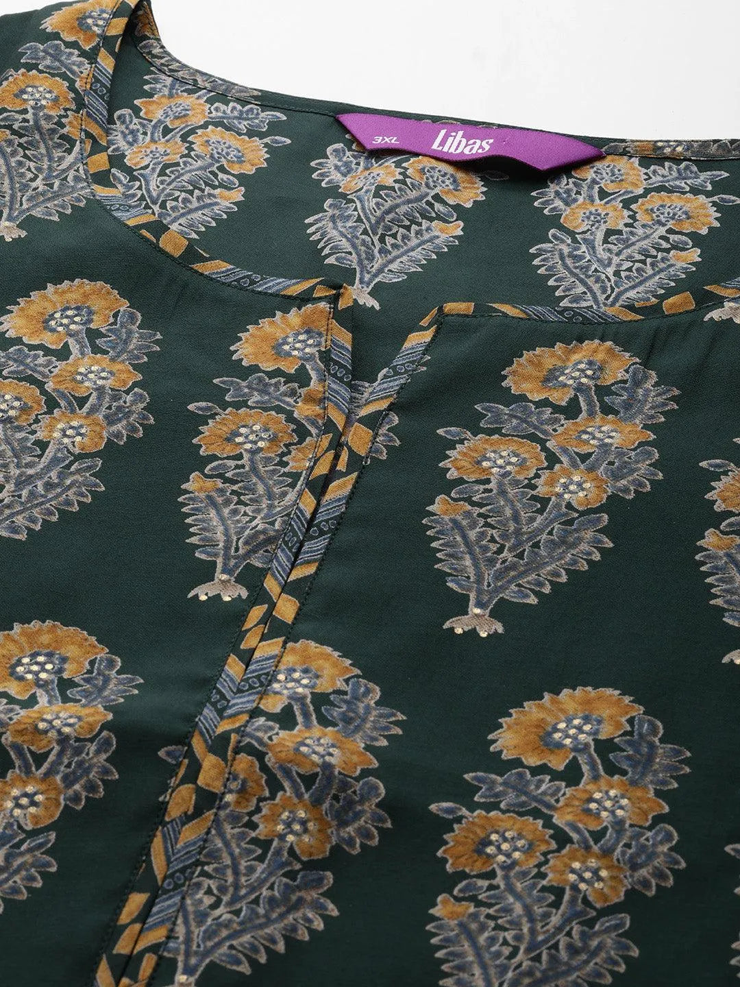 Plus Size Green Printed Silk Blend Straight Kurta With Trousers & Dupatta - Libas 