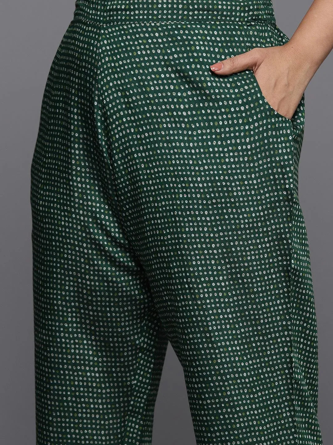 Plus Size Green Printed Silk Blend Straight Kurta With Trousers & Dupatta - Libas 