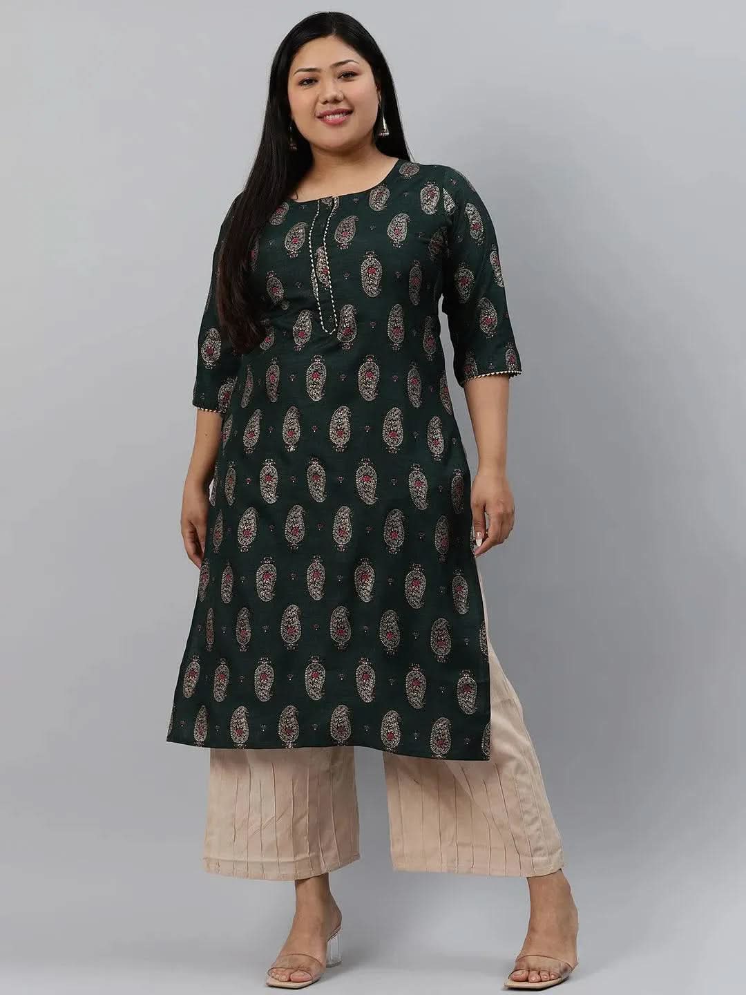 

Buy Plus Size Green Printed Silk Kurta - 11070-3XL | Libas Ethnic Wear Online