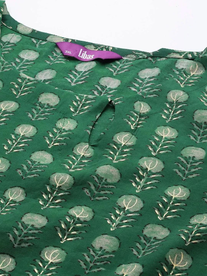 Plus Size Green Printed Silk Straight Kurta - Libas