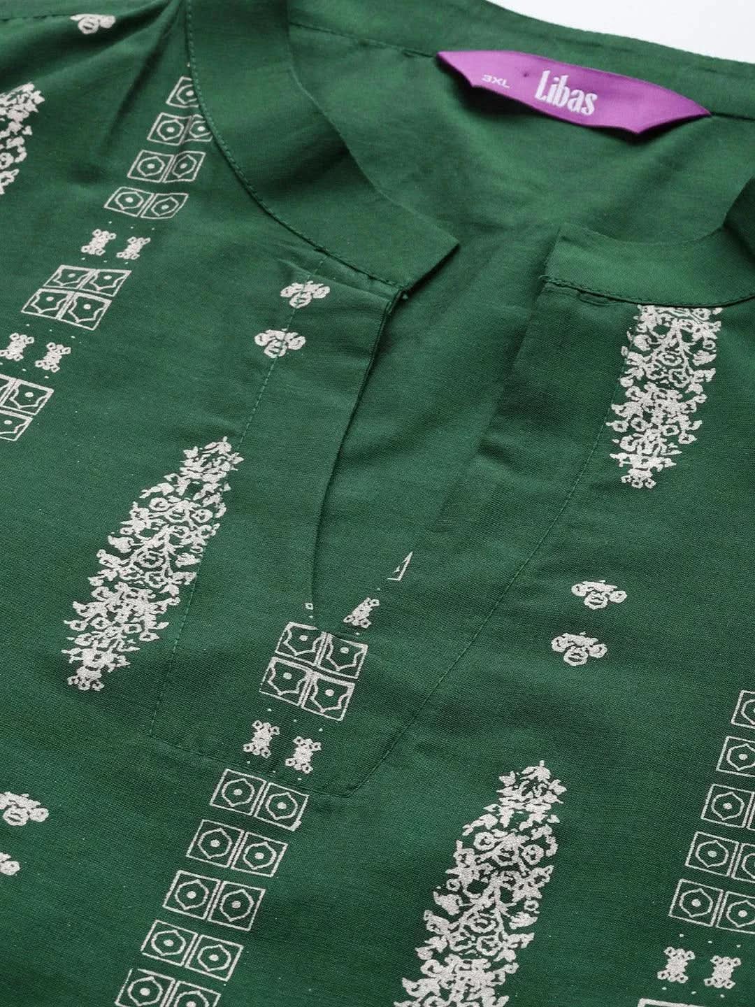 Plus Size Green Printed Silk Straight Kurta - Libas 
