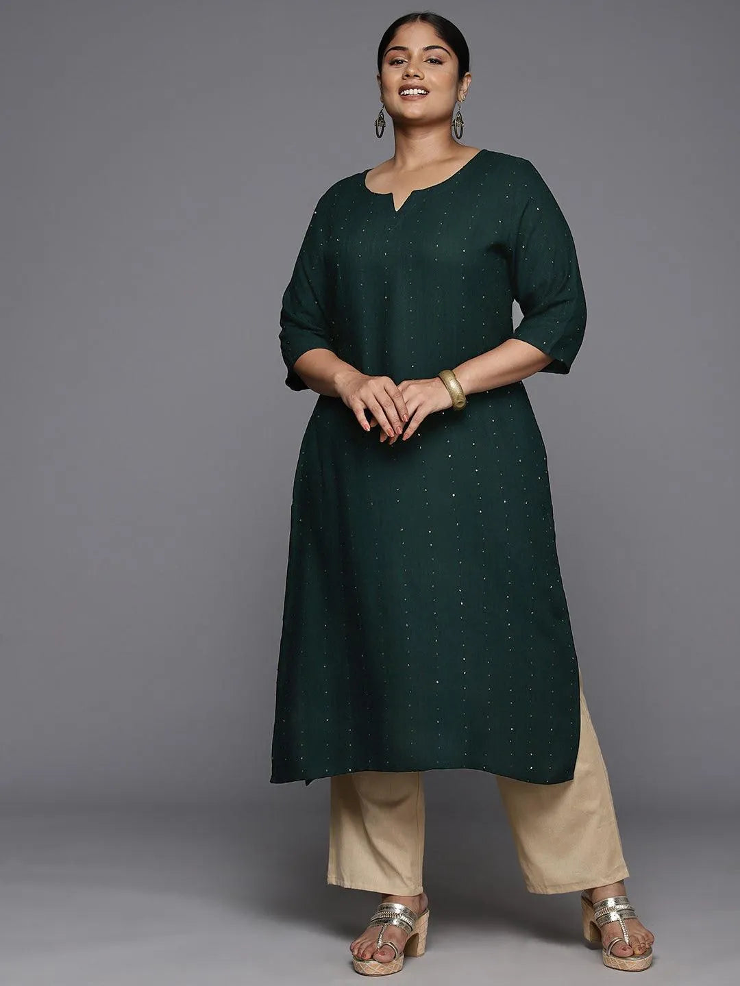 libas Plus Size Green Rayon Embroidered Straight Kurta-picture-46