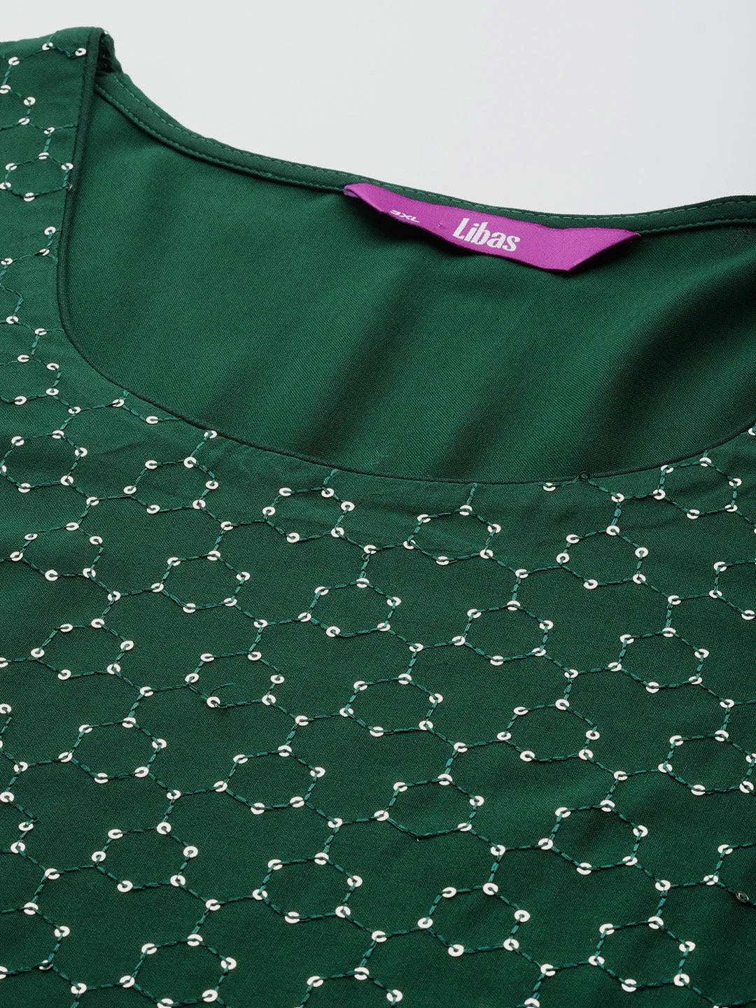 Plus Size Green Rayon Embroidered Straight Kurta - Libas 