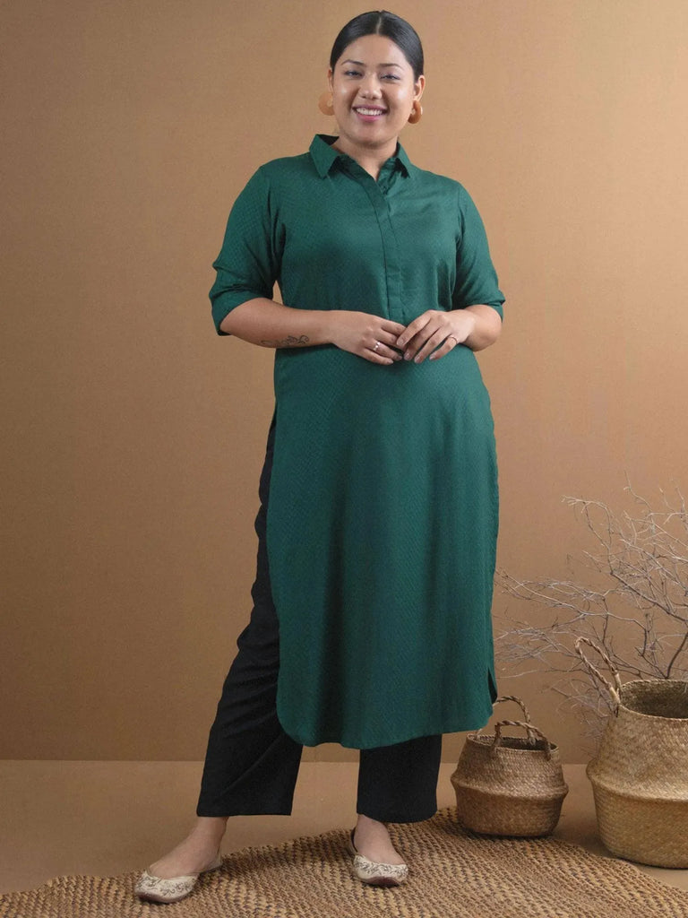 Plus Size Green Self Design Rayon Kurta