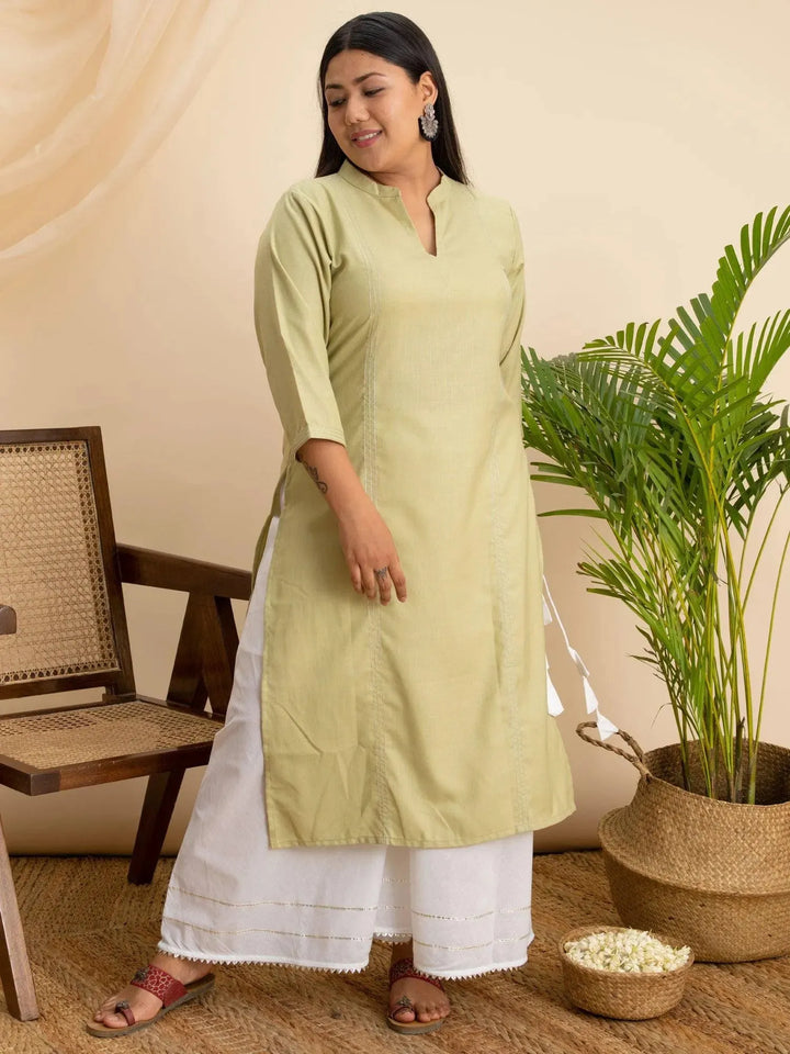 Plus Size Green Solid Cotton Kurta - Libas