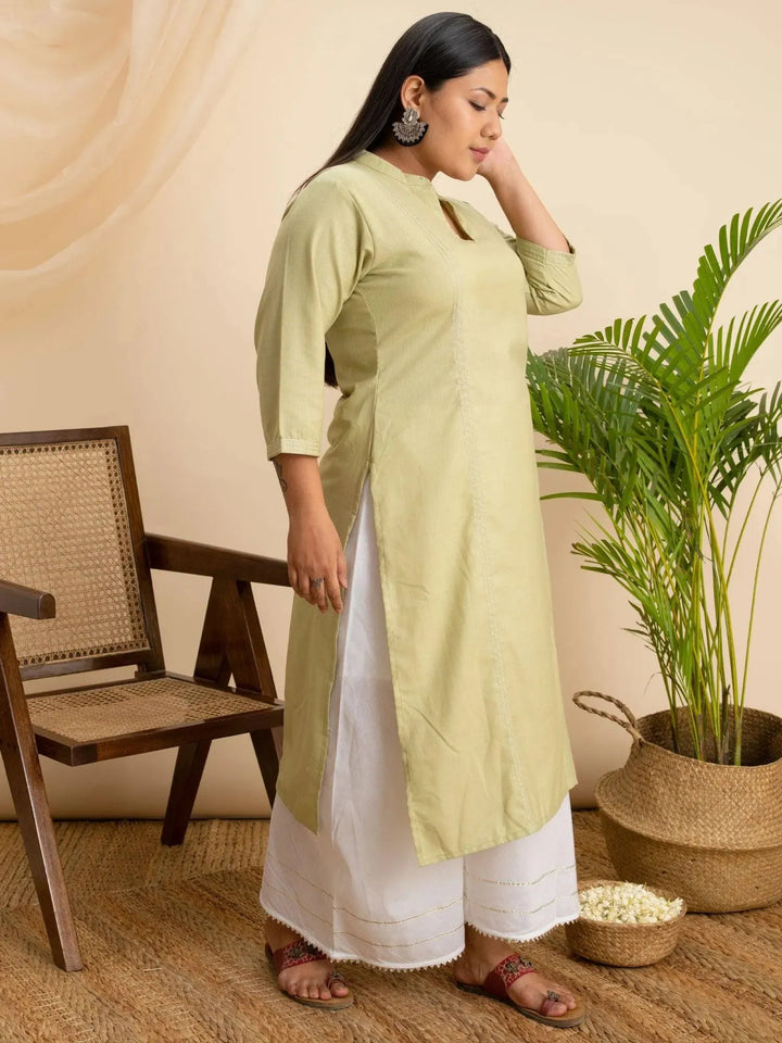 Plus Size Green Solid Cotton Kurta - Libas