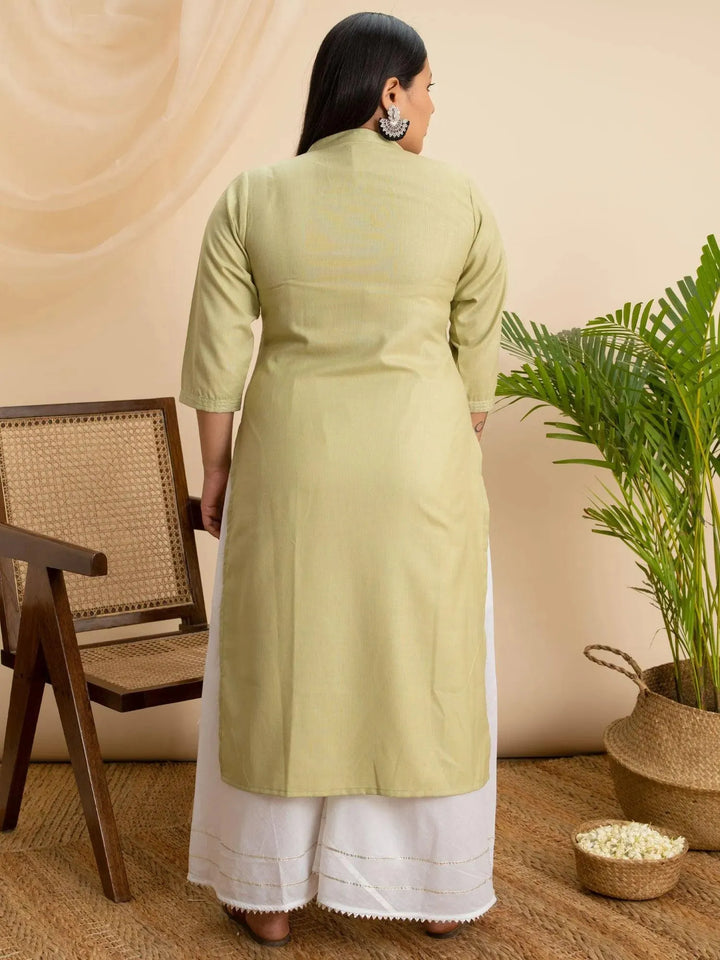 Plus Size Green Solid Cotton Kurta - Libas