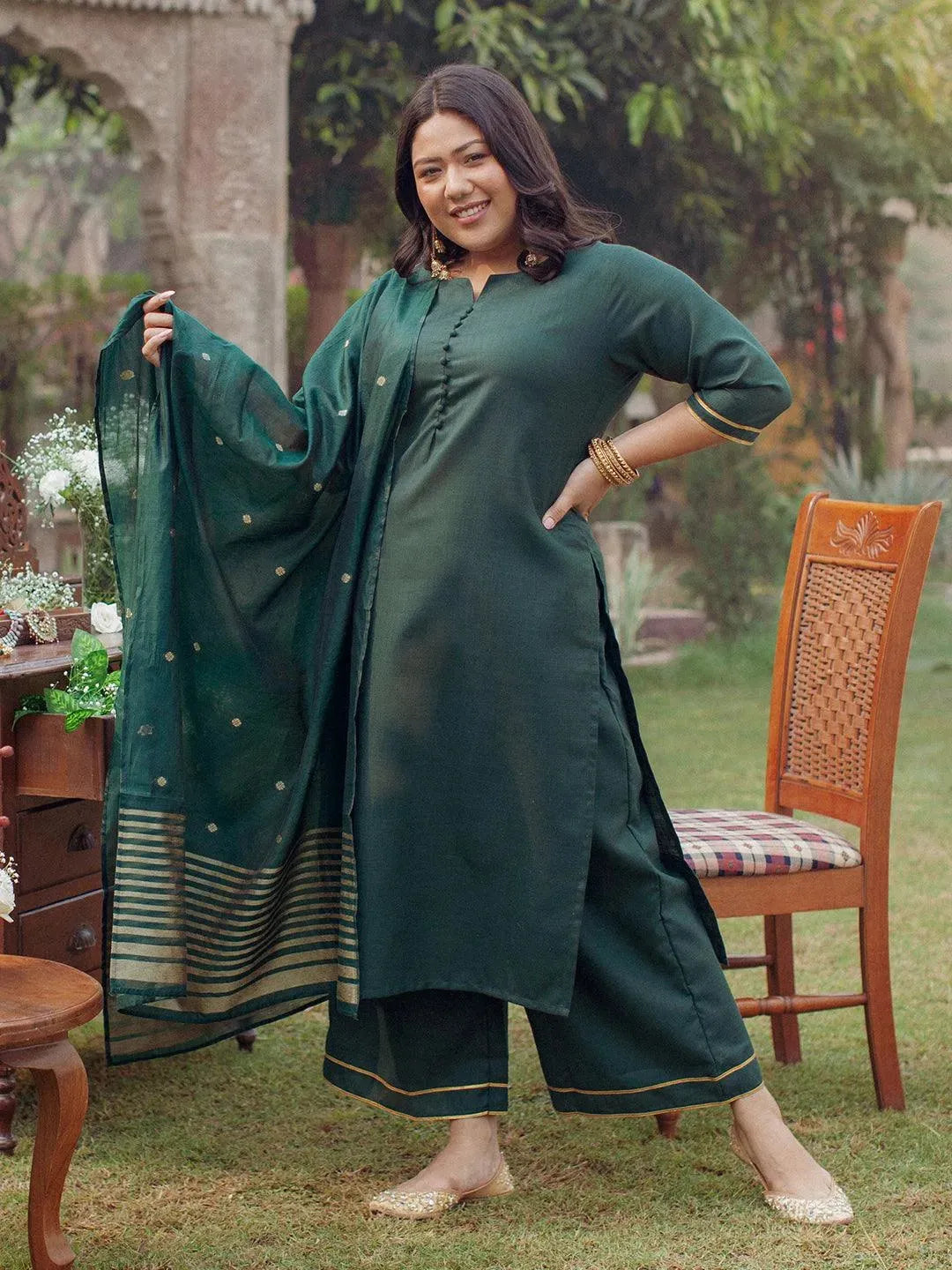 

Buy Plus Size Green Solid Cotton Suit Set - 15034- | Libas Ethnic Wear Online