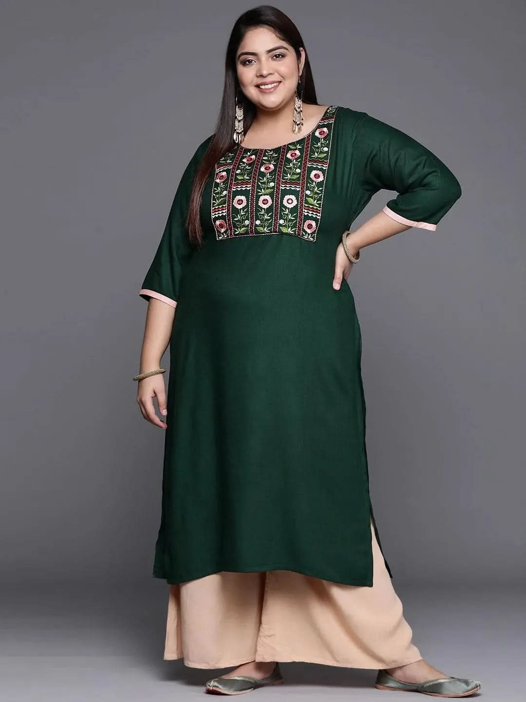 

Buy Plus Size Green Solid Wool Kurta - 11121- | Libas Ethnic Wear Online