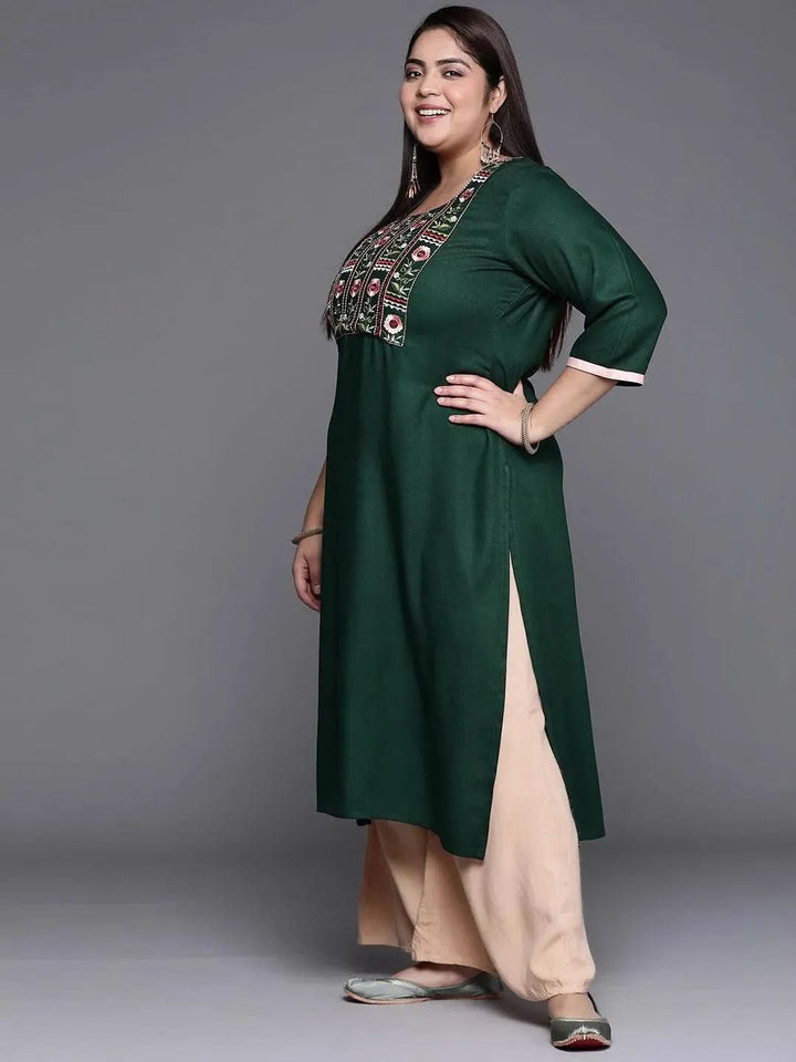 Plus Size Green Solid Wool Kurta - Libas