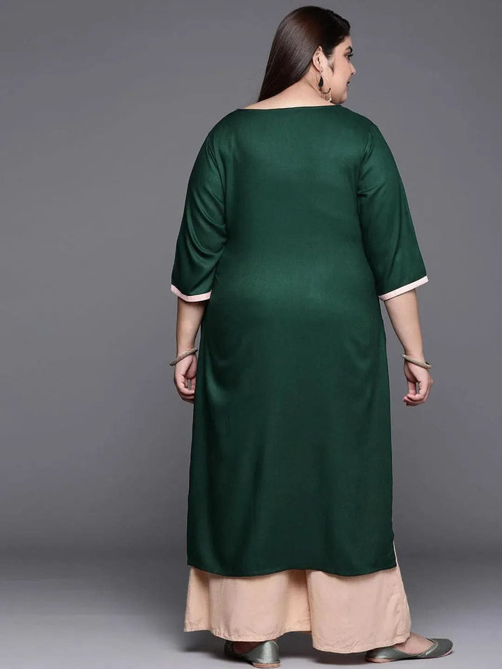 Plus Size Green Solid Wool Kurta - Libas