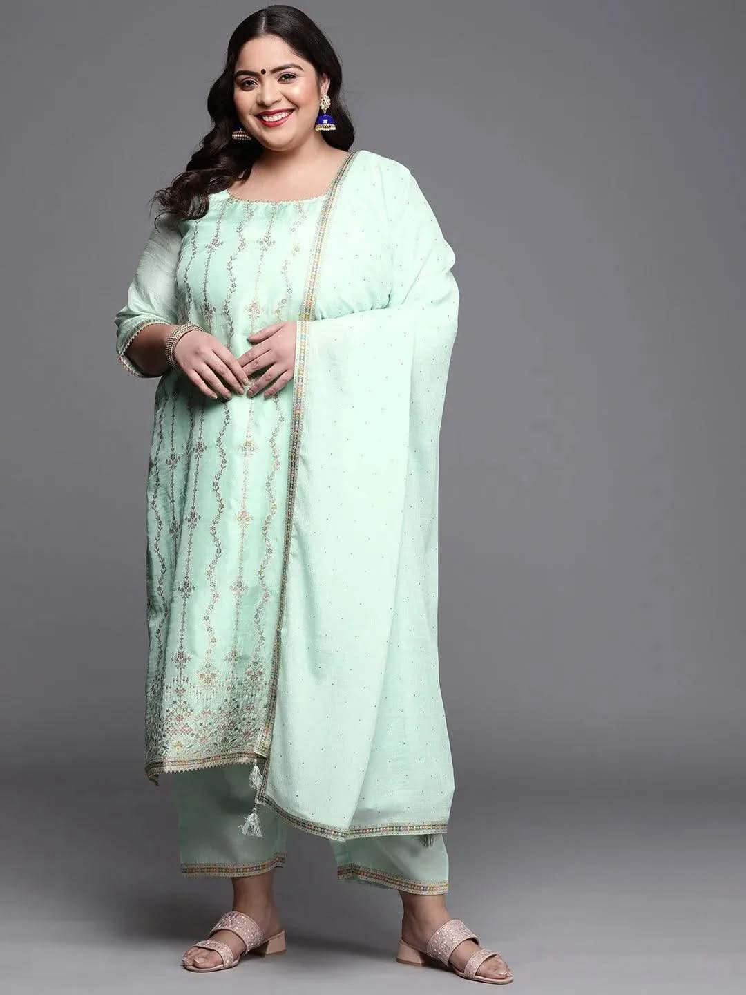 

Buy Plus Size Sea Green Woven Design Silk Blend Suit Set - 15177O- | Libas Ethnic Wear Online