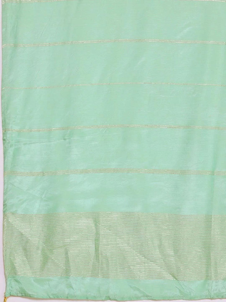 Plus Size Green Woven Design Silk Blend Straight Suit Set - Libas