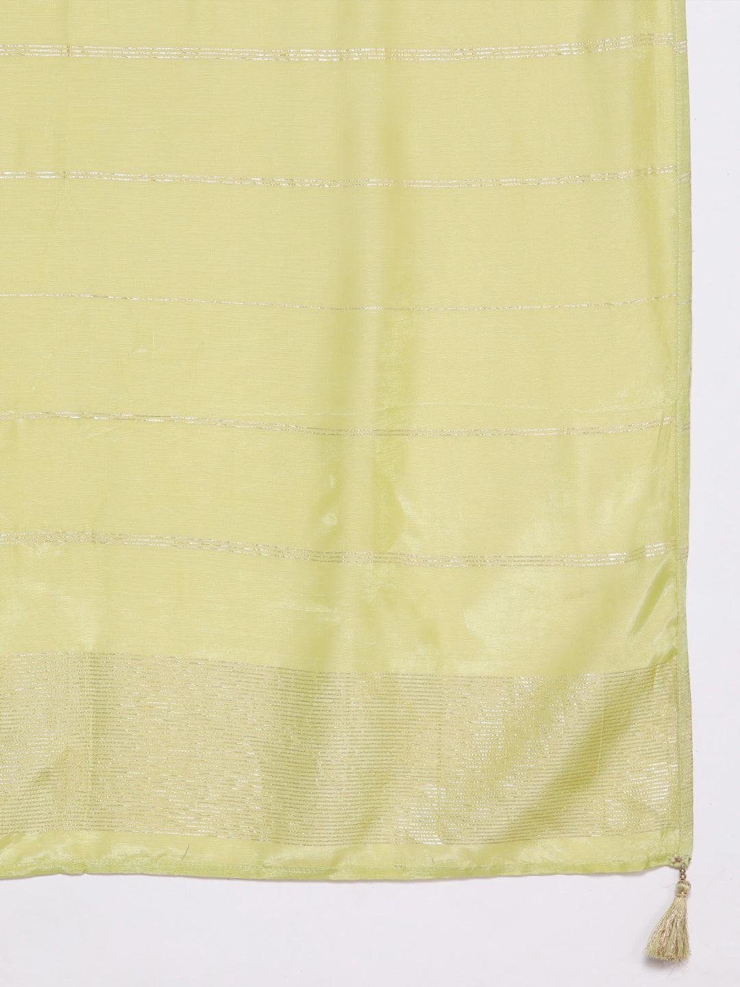 Plus Size Green Woven Design Silk Blend Straight Kurta With Trousers & Dupatta
