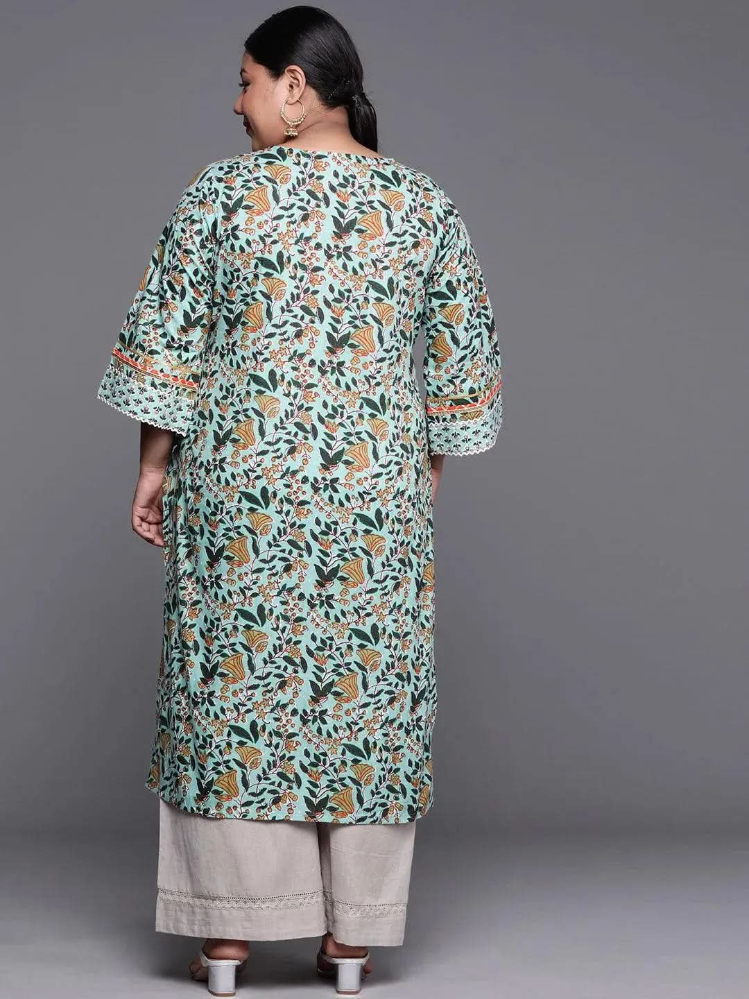 

Plus Size Green Yoke Design Cotton Kurta