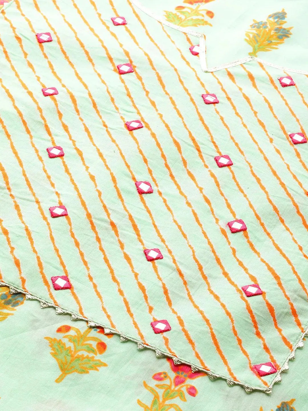 Plus Size Green Yoke Design Cotton Kurta - Libas 