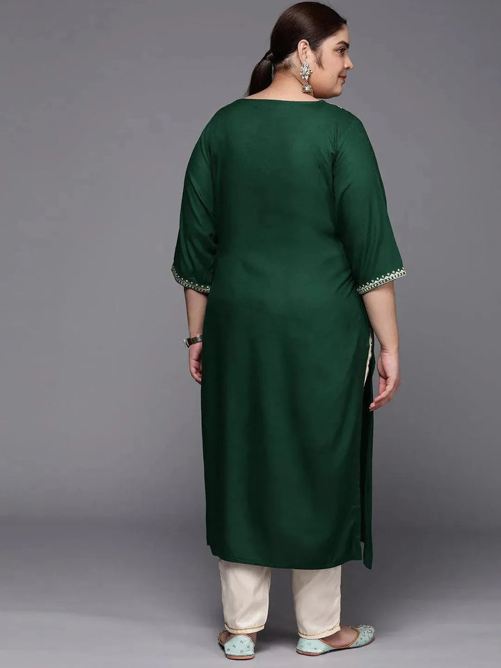 Plus Size Green Yoke Design Rayon Straight Kurta - Libas