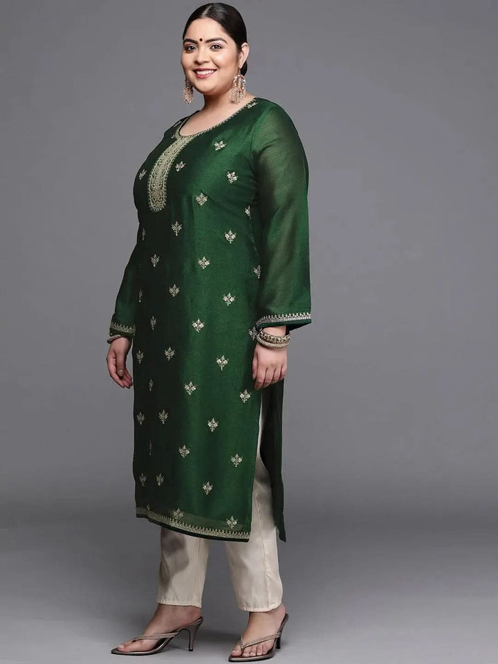 Plus Size Green Yoke Design Silk Kurta - Libas
