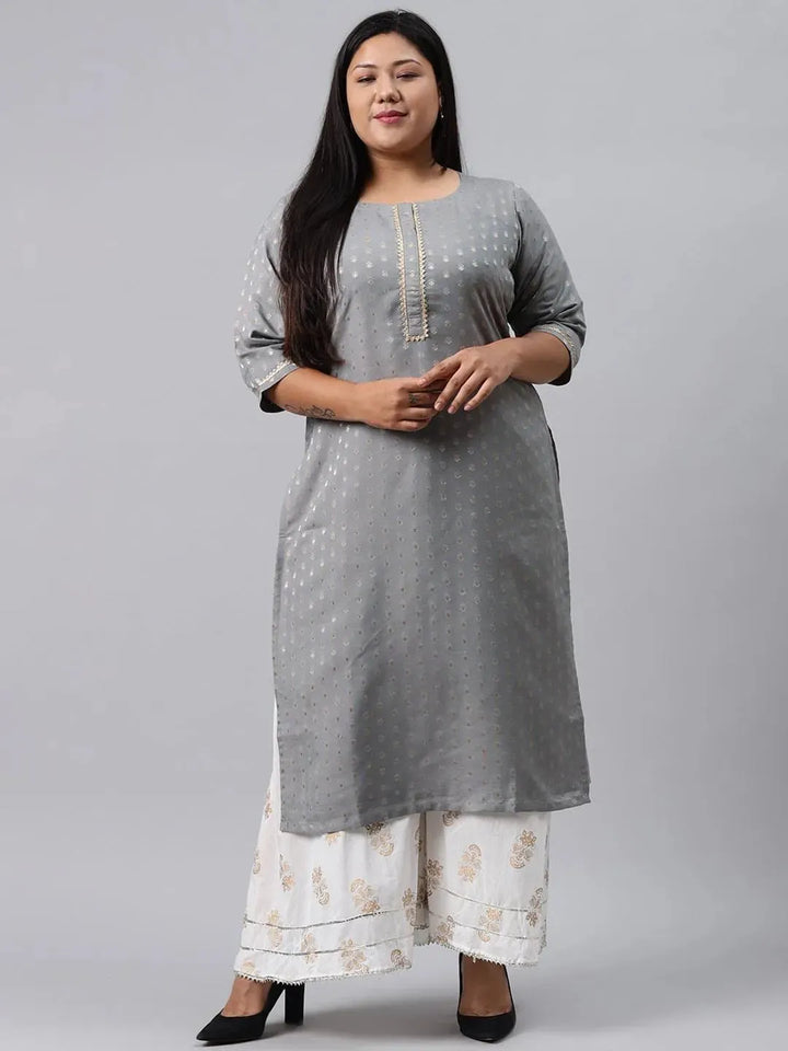 Plus Size Grey Chanderi Silk Kurta - Libas