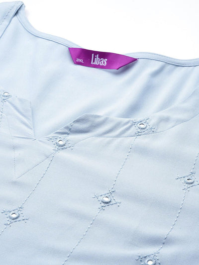 Plus Size Grey Embroidered Rayon Straight Kurta - Libas
