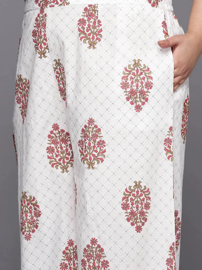 Plus Size Grey Printed Cotton Suit Set - Libas