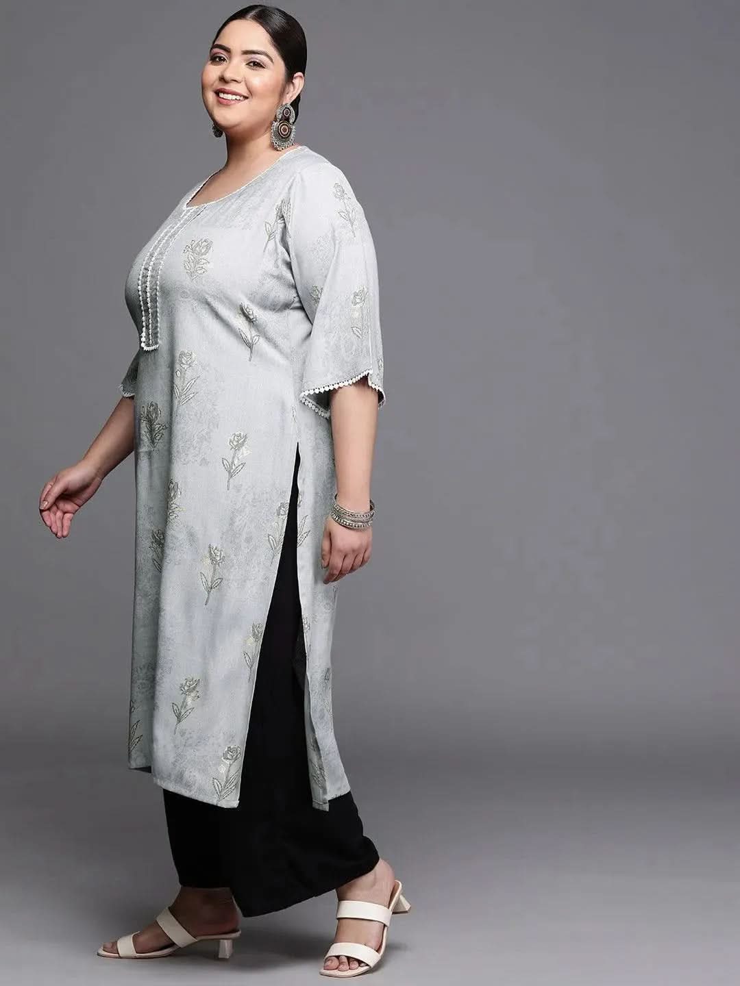 

Buy Plus Size Grey Printed Rayon Kurta - 25031O- | Libas Ethnic Wear Online
