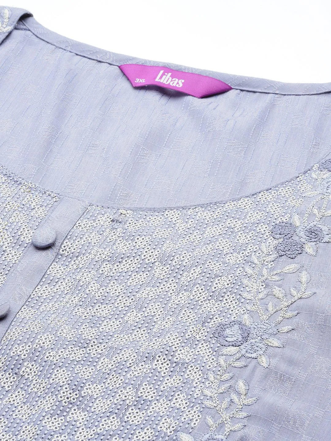 Plus Size Grey Printed Rayon Straight Kurta - Libas 