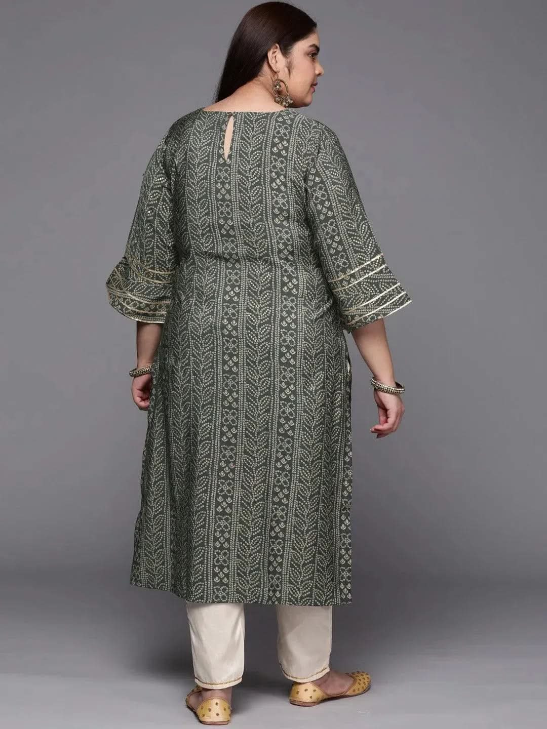 Plus Size Grey Printed Silk Straight Kurta - Libas 