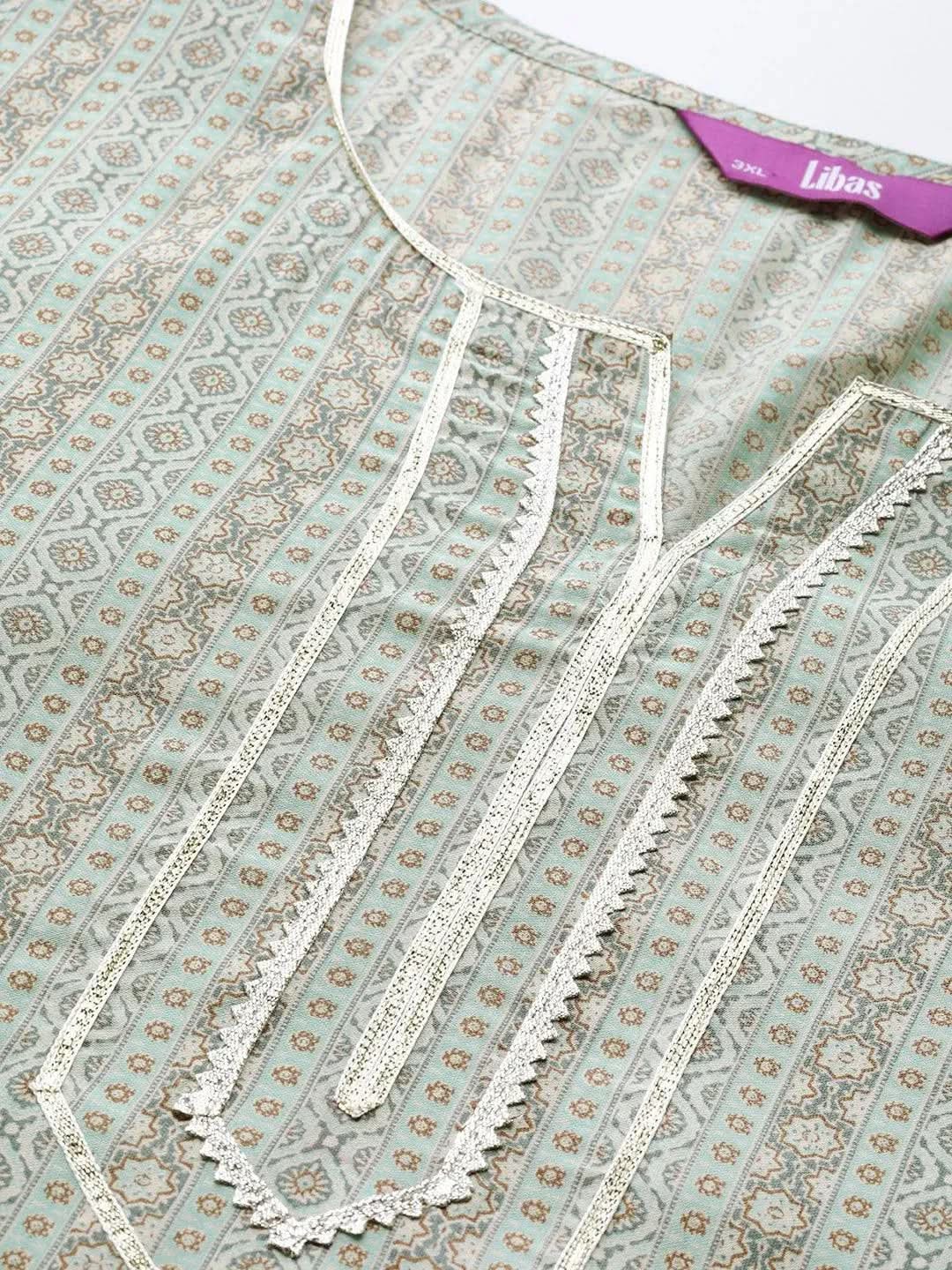 Plus Size Grey Printed Silk Straight Kurta - Libas 