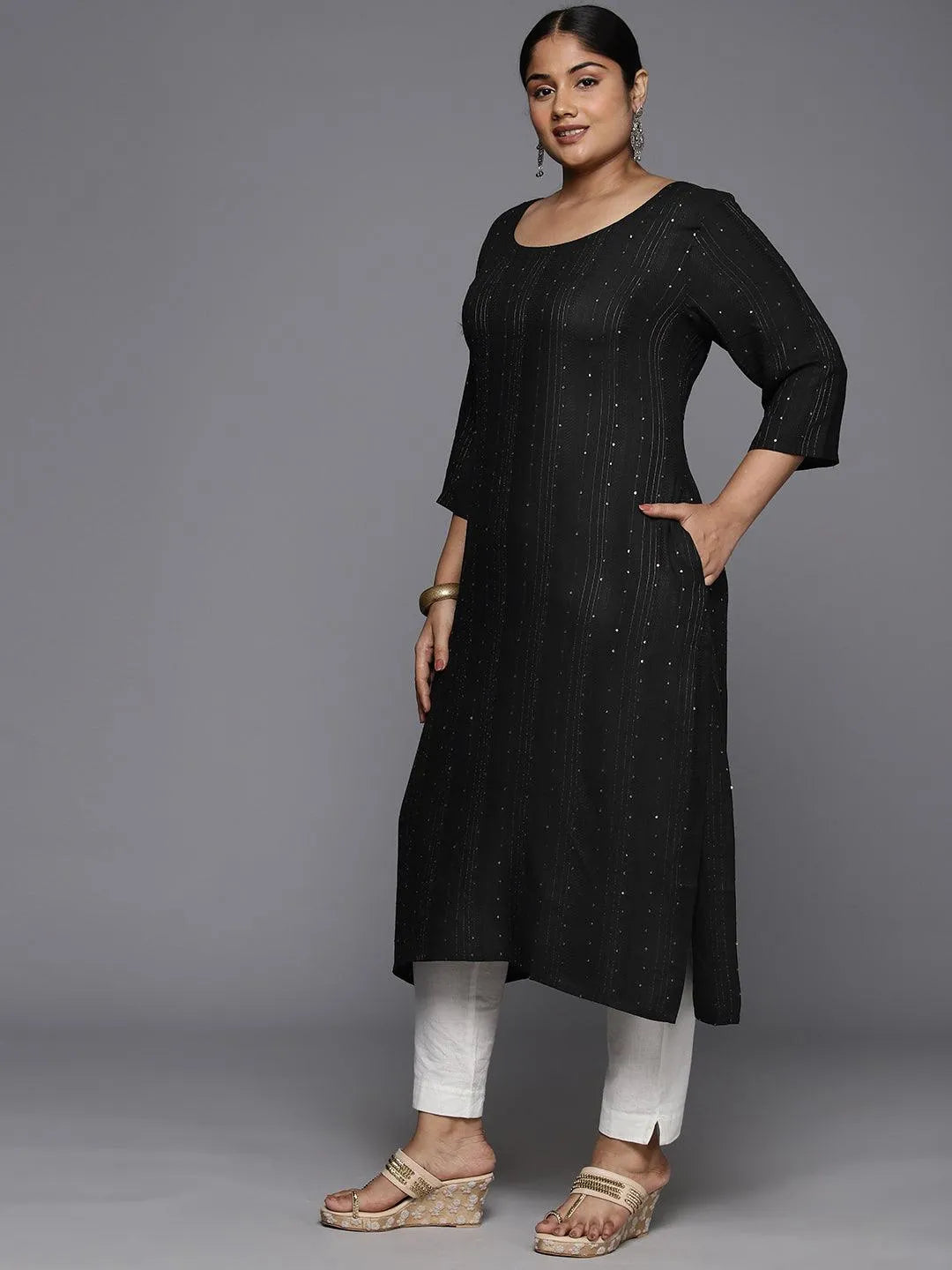Plus Size Grey Rayon Embroidered Straight Kurta - Libas 