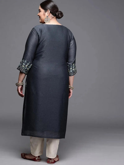 Plus Size Grey Solid Silk Kurta - Libas