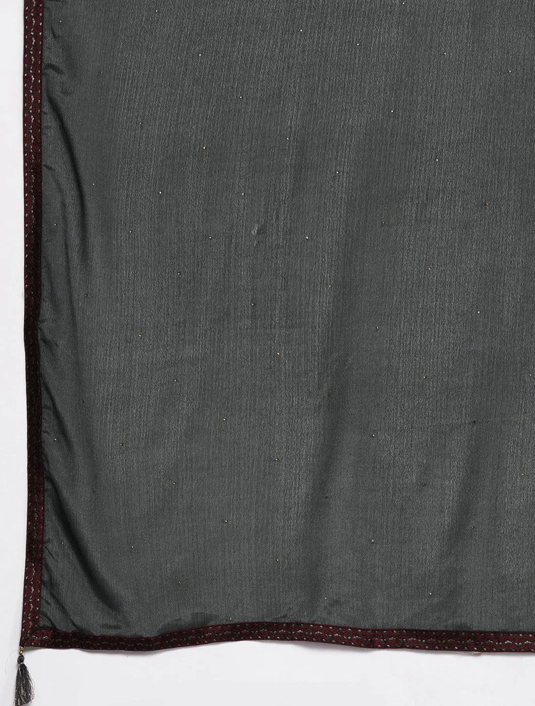 Plus Size Grey Woven Design Silk Blend Straight Suit Set - Libas 