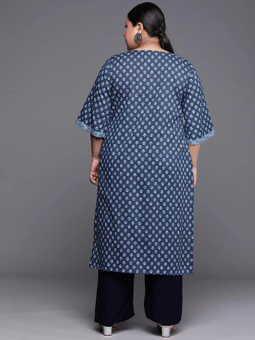 Plus Size Indigo Printed Cotton Kurta - Libas