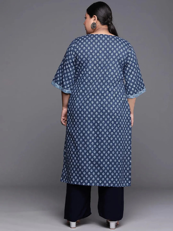 Plus Size Indigo Printed Cotton Kurta - Libas