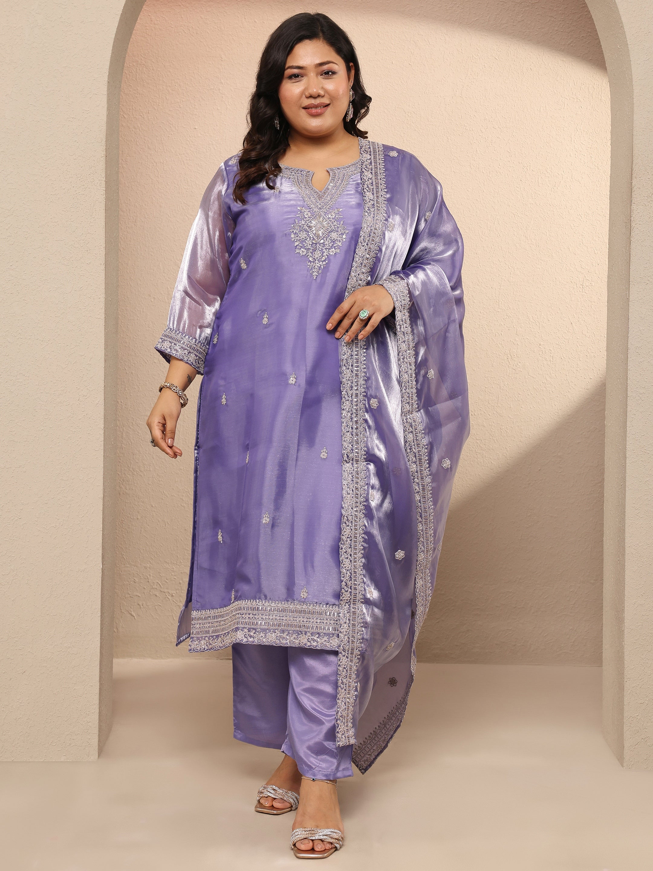 libas Plus Size Lavender Embroidered Organza Straight Suit Set With Dupatta-picture-31
