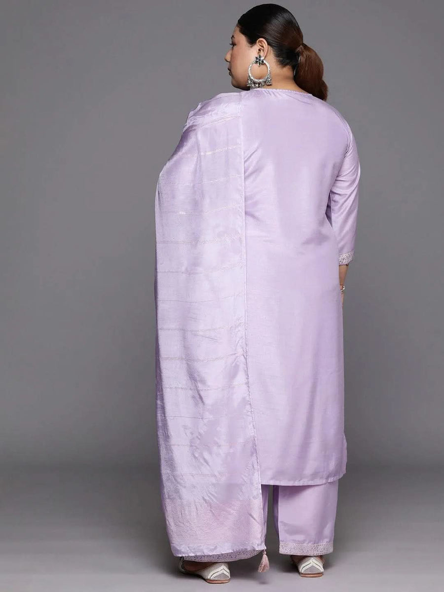Lavender Woven Design Chiffon Straight Suits Set With Dupatta