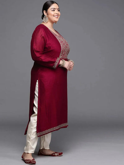 Plus Size Magenta Yoke Design Silk Kurta - Libas