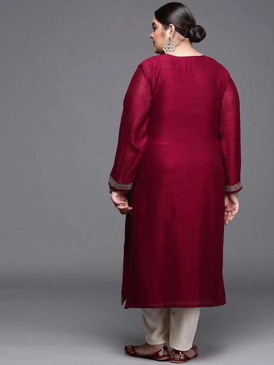 Plus Size Magenta Yoke Design Silk Kurta - Libas