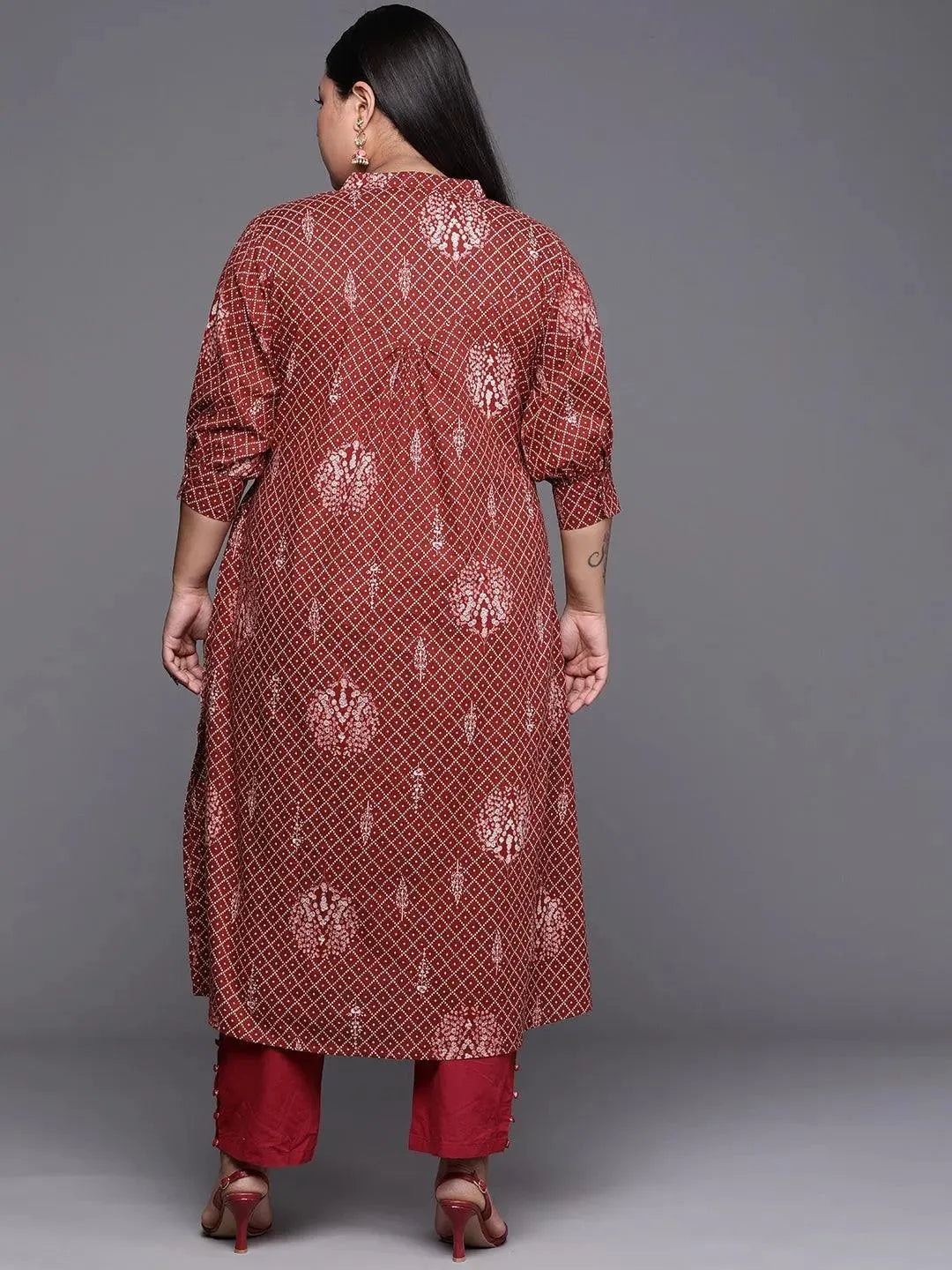 Plus Size Maroon Printed Cotton Kurta - Libas 
