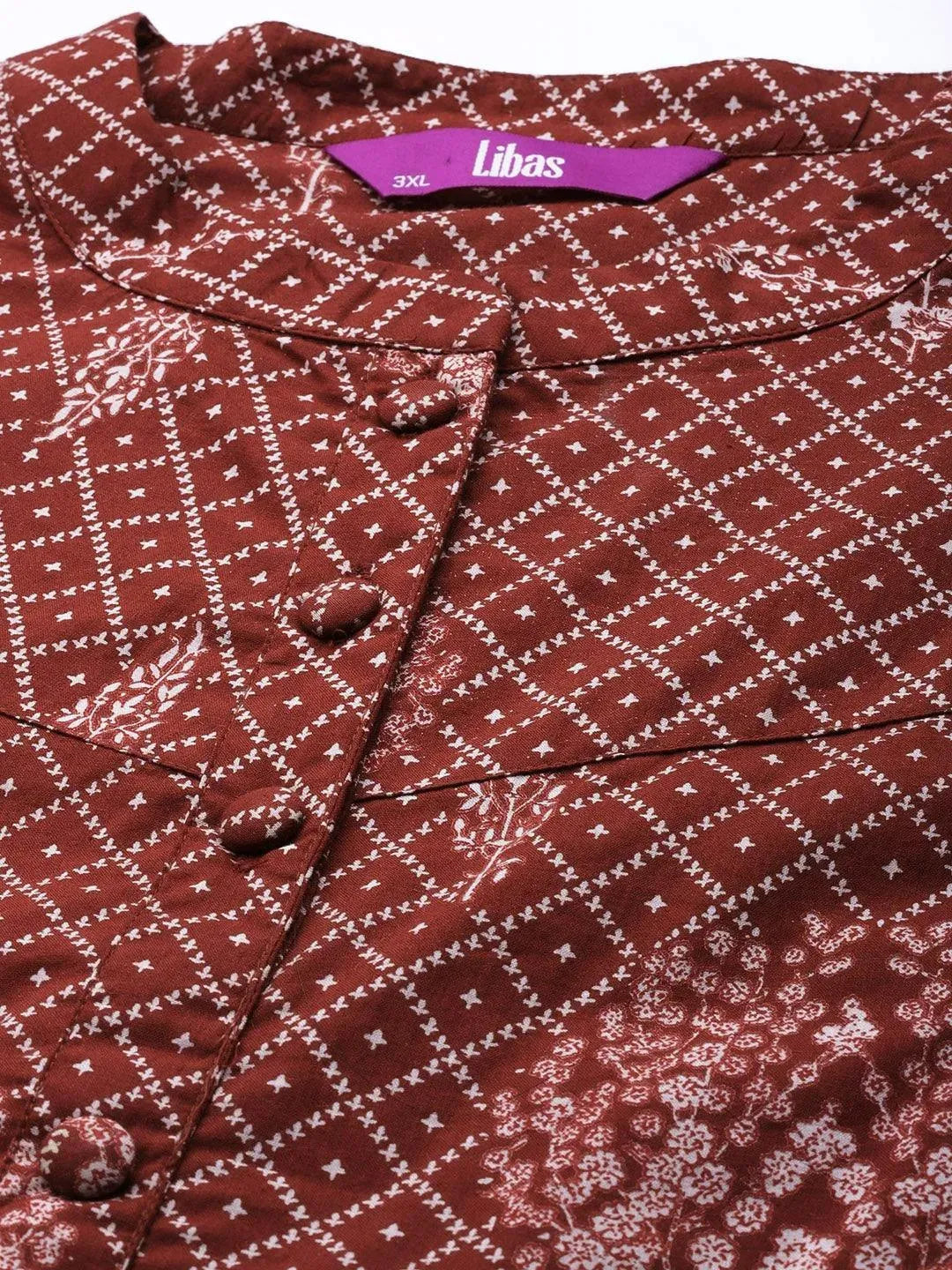 Plus Size Maroon Printed Cotton Kurta - Libas 