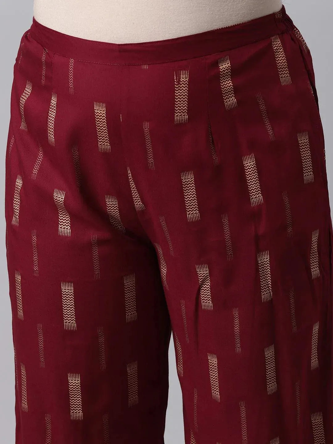 Plus Size Maroon Printed Rayon Suit Set - Libas 