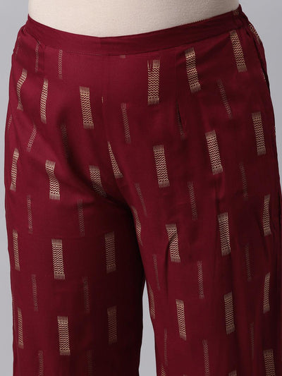 Plus Size Maroon Printed Rayon Suit Set - Libas